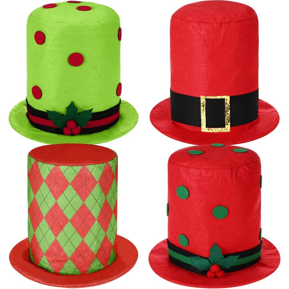 6475 4 Pcs Christmas Top Hats for Adults Bulk, Snowman Top Hat with Square